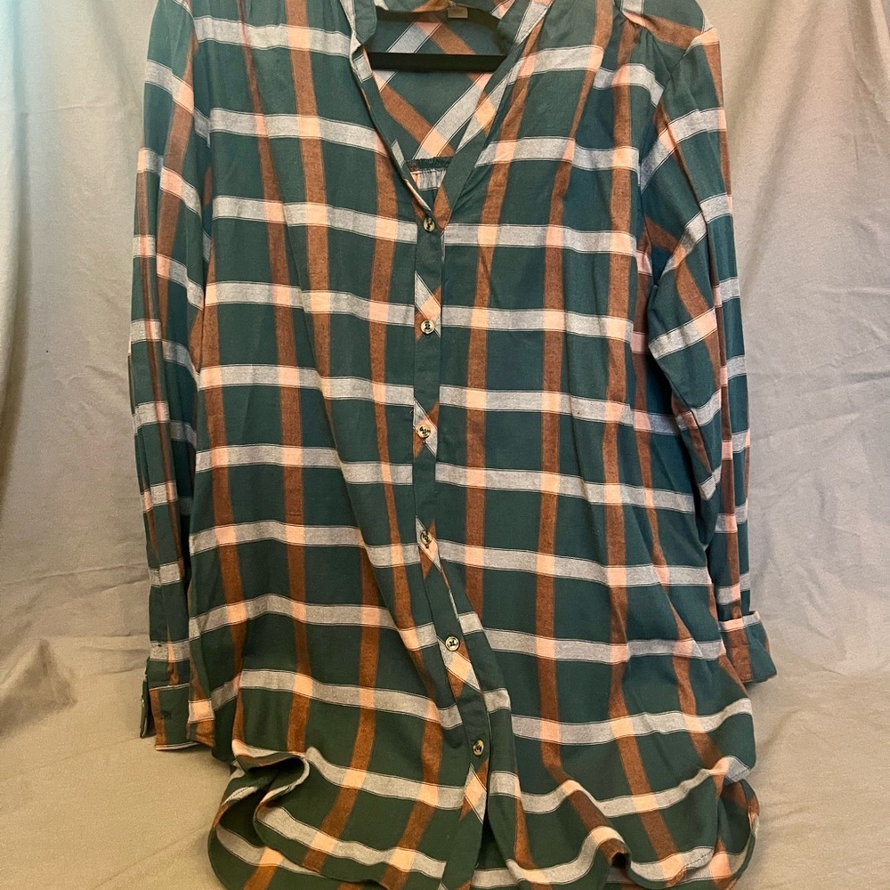 Knox Rose Green and Burnt orange Plaid Tunic
